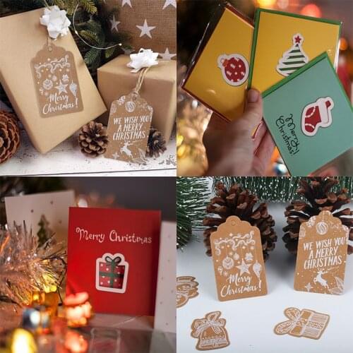 MEIDDING 50pcs Christmas Tree Tag Xmas Party Blessing Card Red White Snowflake Kraft Paper Tag Hanging Ornament Christmas Decor