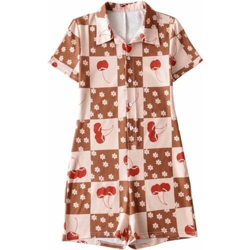 Print Bodycon Button Bodysuit Sexy Fashion Casual Short Sleeve Jumpsuit 2021 Summer Party Elegant High Waist Women Bodysuit