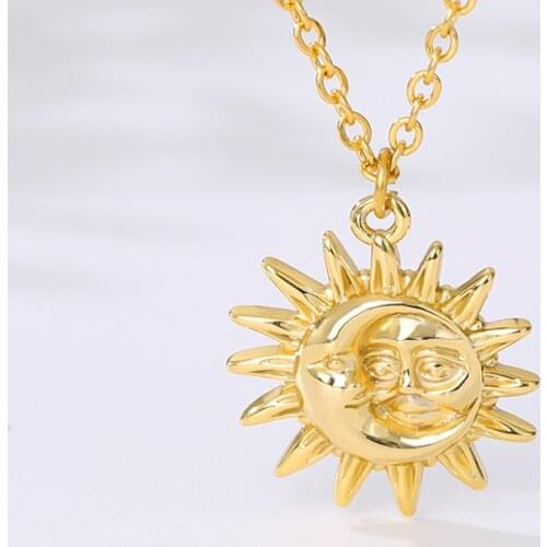 Boho Abstract Sun and Moon Stainless Steel Necklace Charm Celestial Dainty Necklaces For Women Collier Femme BFF Jewelry Gift