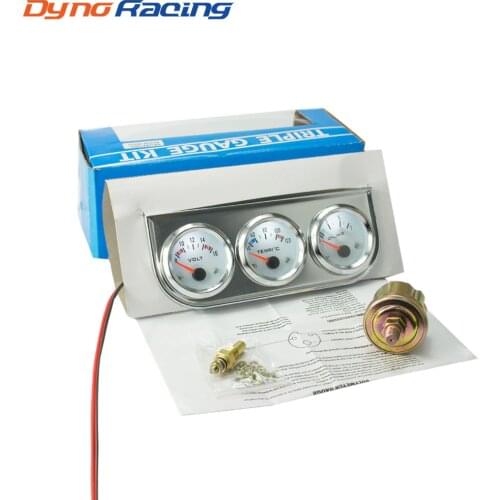 Chrome 2''52MM Triple gauge kit Voltmeter Water temp gauge Oil pressure gauge with Sensor Car Meter YC100895