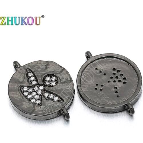 14mm Brass Cubic Zirconia Round Shape Charms Connectors for Diy Jewelry Findings, Hole: 1mm, Model: VS101