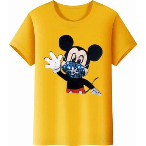 Disney summer childrens cartoon color Mickey Mouse sequins boys and girls light up LED T-shirt cotton short-sleeved shirt