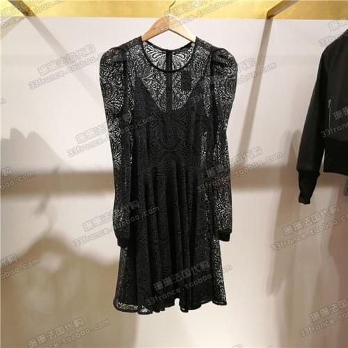 Patads French womens M autumn and winter noble and elegant hollow out hook flower dress rizone