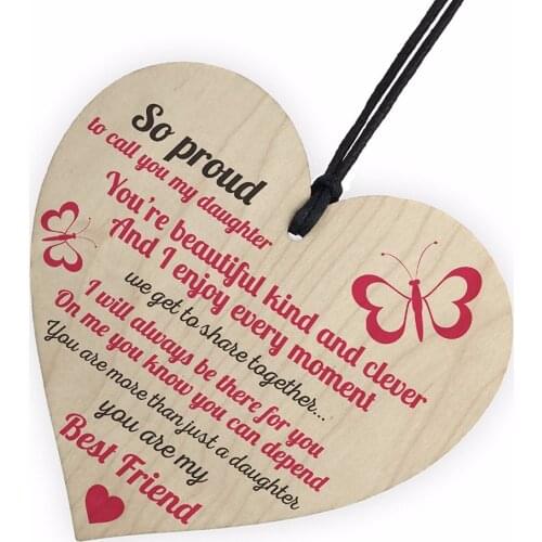 Proud Of My Daughter Wooden Hanging Heart Sign Plaque Daughters Love Keep Sake Sign Christmas Home DIY Tree Decorations