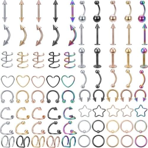 AOEDEJ 5pcs/lot 316L Stainless Steel Nose Rings 16G Titanium Body Jewelry for Women Helix Piercing Ear Eyebrow Nose Lip Rings