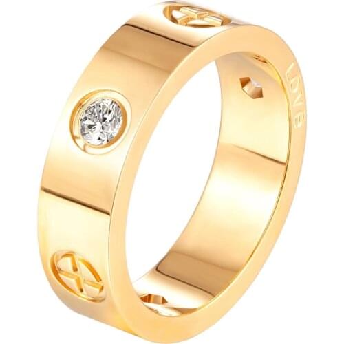 Fashion Cross With Crystal Stone Stainless Steel Women Rings Men Lover Couple Gold Ring Luxury Jewelry Wedding Party Gifts