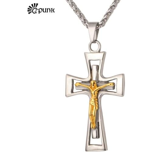 Cross Crucifix Absolutely Unique Fashion Pendant Necklace yellow Gold color 316L Stainless Steel Wholesale Jewelry P260