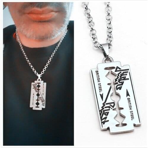 Fashion Razor Blade Necklace Pendant for Men British Rock Band Judas Priest Necklaces Punk Rock Male Jewelry
