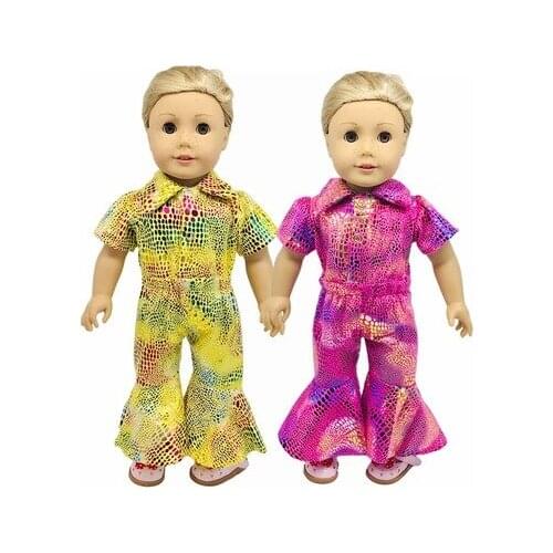 New Pattern Fashion Bright Gold Flannel One-Piece Flared Pants Fit 18 Inch American&43cm Baby New Born Doll Clothes Accessories