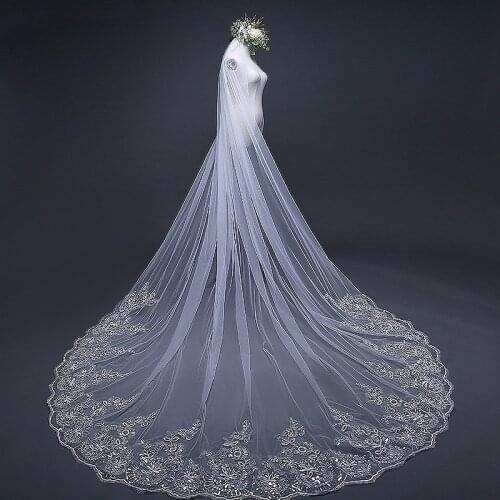 Real 2019 Voile 3M veil One Layer Lace Edge Ivory White Cathedral Wedding Veil Long Bridal Veil