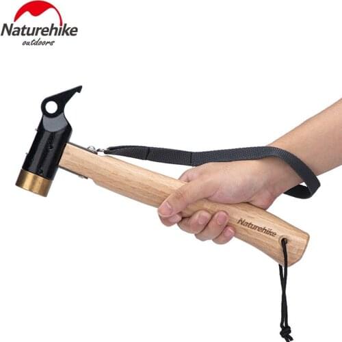 Naturehike Outdoor Camping Copper Hammer Tent Tarp Nails Pegs Hammer Wooden Handle Outdoor Multifunctional Tools