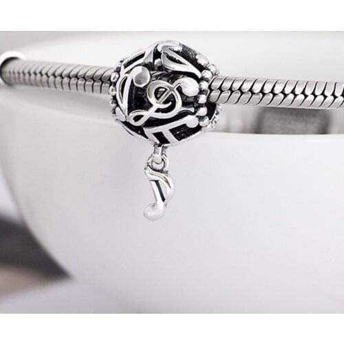 Authentic S925 Silver Dangle Charm Openwork Music Note Pendant Bead fit Pandora Bracelet Bangle Girl Birthday Gift
