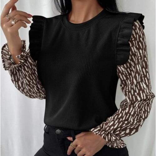 QINJOYER Women Blouse Elegant Office Ladies T-Shirt Knitted Ruffle Long Sleeve Shirt Black White Bottoming Shirt Top Female