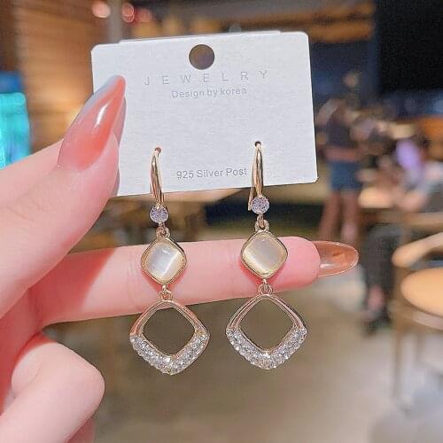 Luxury Korea Gold Color Pearl Drop Earrings For Women Classic Golden Square Crystal Wedding Earrings Jewelry Gift Accessories