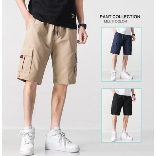 High Street Cargo Cotton Shorts Men Summer Brand Trend Mens Wild Loose Khaki Pants Fashion Knee Length Drawstring Shorts Male