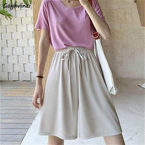 Shorts Women Summer Ice-silk Loose Solid Korean Style Knee-length Chic Harajuku Simple Wide-leg Thin Ins Casual All-match New