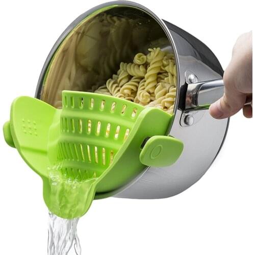 1pcs Silicone Clip-on Pot Pan Bowl Funnel Strainer Creative Washing Colander Draining Rice Oil Liquid Fits All Pot Size Gadgets