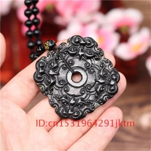 Tiger Amulet Out Jade Gifts Necklace Double-sided Black Accessories Pendant Natural for Men Jewelry Obsidian Charm Chinese