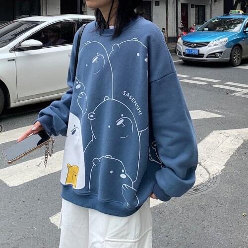 Womens Sweatshirt Spring 2021 Kpop Loose Long-Sleeved Coat Student Cartoon Print Top Harajuku Style Female Jacket Bluza Damska