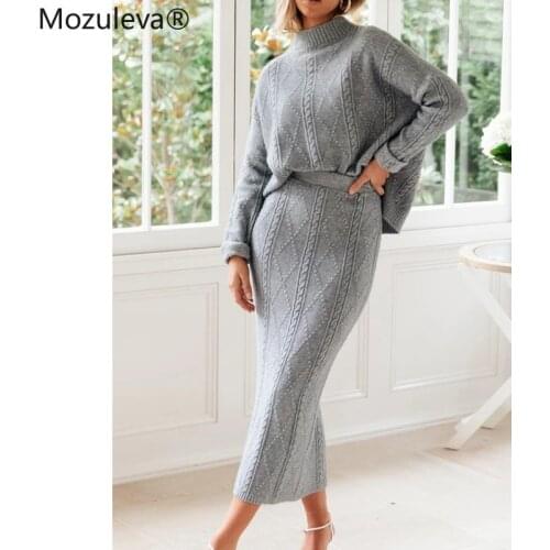 Mozuleva 2020 Autumn Women Two Pieces Sets Knitted Women Sweaters with Skirt Sets Women Pullovers Womens Casual Suit