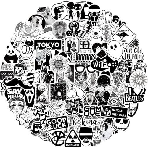 100PCS Transparent Black and White Car Stickers Car Styling JDM Waterproof Sticker To DIY Motocross Racing Helmet Skateboard