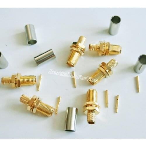 10X RP SMA connector female jack bulkhead crimp for RG58 LMR195 RG142 goldplated PTFE