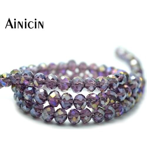 20 Strands New Arrival Purple Color With Rainbow Plated DIY Beads Faceted Glass Crystal Jewelry Making Materials