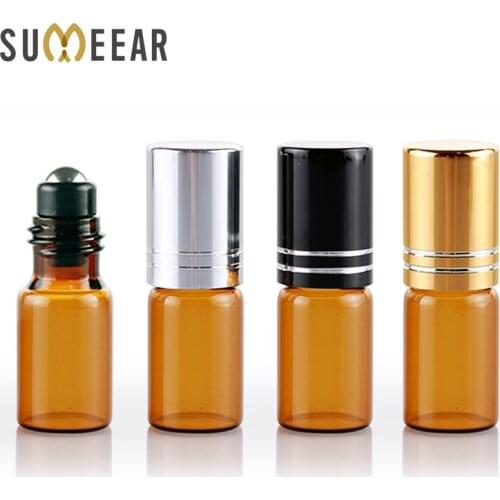 3ml Wholesale amber glass perfume bottles Refillable Perfume Bottle With Roll On Empty Essential Oils Bottle 100Pieces/Lot