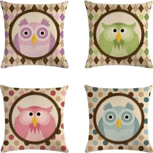 45*45cm Owl Pattern Cotton Linen Throw Pillow Cushion Cover Home Decoration Sofa Bed Decor Decorative Pillowcase