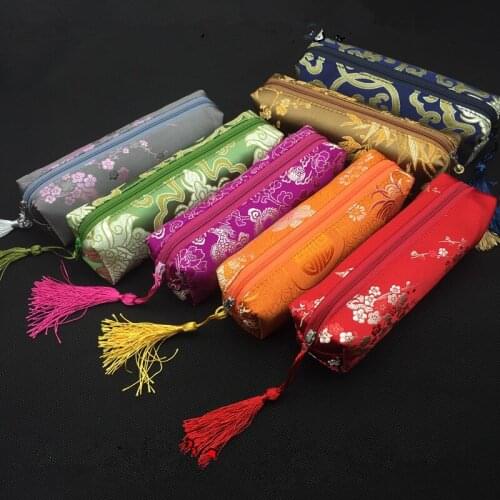 50pcs Women Travel Cosmetic Makeup Bag Tassel Zipper Pencil Case Christmas Wedding Party Favor Silk Brocade Necklace Pouches