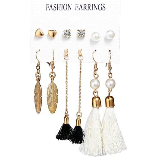 6Pcs/Set Bohemia Women Tassel Hook Earrings Ear Stud Set long jewelry for women Earrings Party Accessories