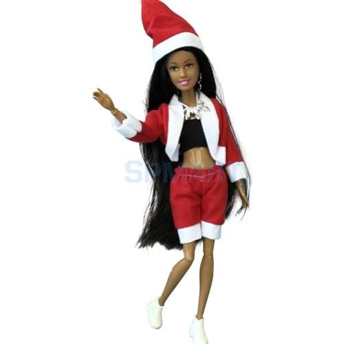 African American Dolls Girl Model Polyarticular Turnable Modern Fashion Dolls Wearing Christmas Party Outfits For 12inch