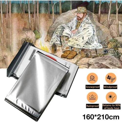 160*210CM Emergency Blanket Thermal Mylar Space Blanket Silver Foil Blanket Survival Blanket Windproof Waterproof Survival Gear