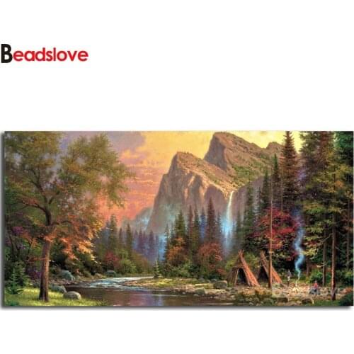 Large Needlework Diamond Painting mountains forest natural view Diamond Embroidery All Drill Rhinestone Mosaic abstract Picture