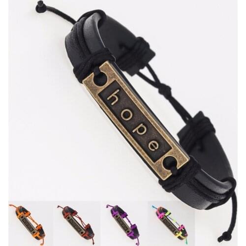 Vintage Hope Bracelet Antique copper Charm Braclet For Male Multicolor lines PU Leather Coupler Wish Bracelets Jewelry dropship