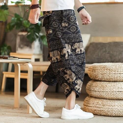 Lantern pants Chinese Style Mens summer Linen Calf-Length pants loose 5XL Nepali pants big crotch new wide leg pants