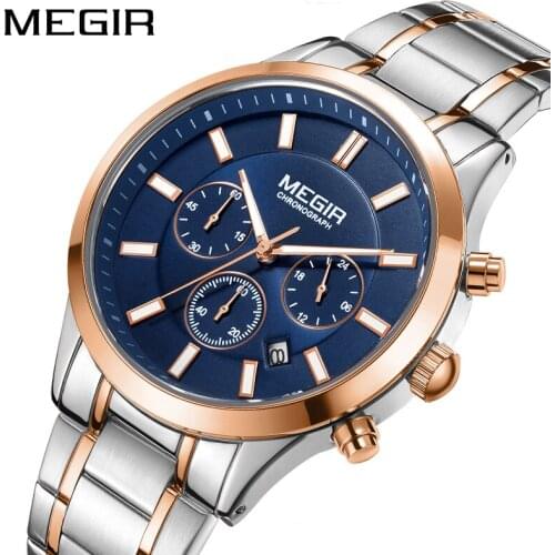 MEGIR Stainless Steel Waterproof Wrist Watch for Men Luminous Chronograph Business Quartz Mens Watches Clock Male Reloj Hombre