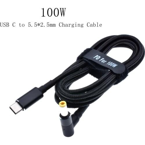 1.8m 100W USB Type C to 5.5x2.5mm Male Plug Converter USB C PD Charger DC Charging Cable Cord for Asus Lenovo Toshiba Laptop