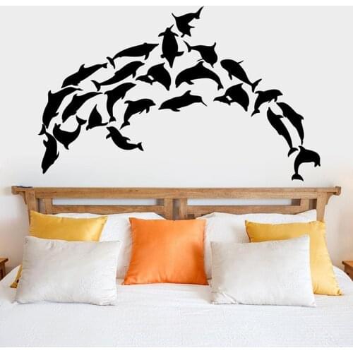 Dolphins Animal Shoal Of Fish Wall Sticker Vinyl Home Decor Bedroom Bathroom Decal Removable Self Adhesive Murals Wallpaper 4558