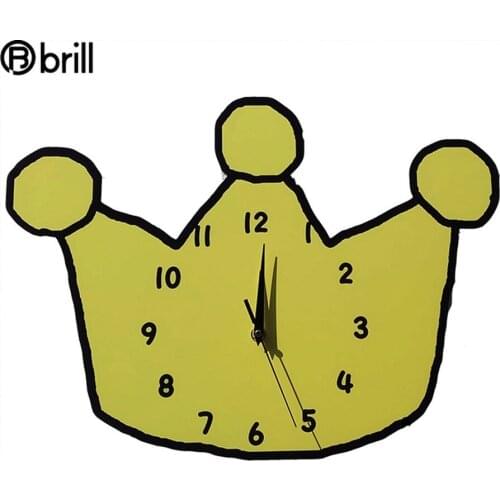 Wooden Cute Wall Clock Crown Fashion Kids Creative Modern Design Cartoon Painted Wall Clock Yellow Lovely Wall Digital Clock