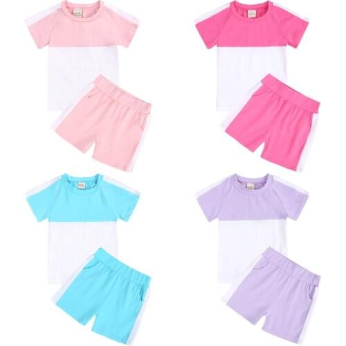 2021 Childrens Clothing Summer Short Sleeve Shorts Childrens Cotton Suit Girl Sports Suit 2 Piece Casual Set