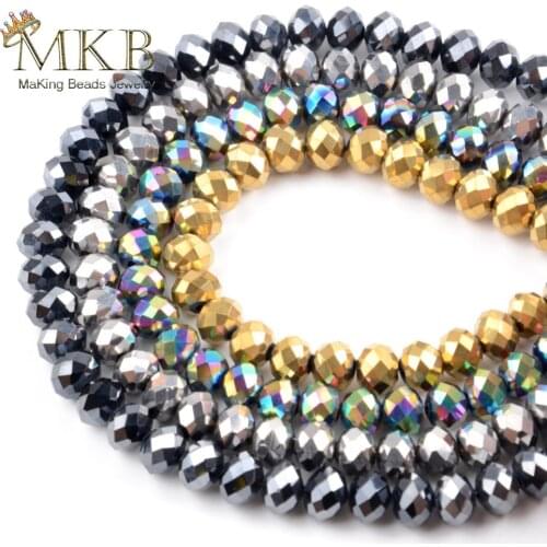 Wholesale Faceted Plated AB Crystal Rondelle Beads For Jewelry Making 4 6 8 10 12mm Austrian Crystal Glass Beads Diy Bracelet