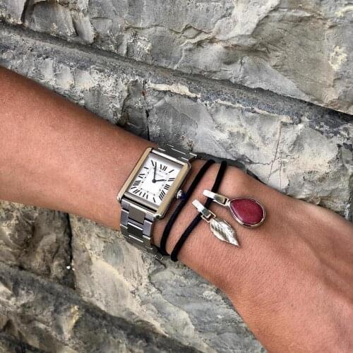 GULCE DERELI, LEAF CHARM AND NATURAL STONE CHARM BRACELET, BRACELETS, CHARM BRACELETS, GIFT BOX, GOLD/SILVER PLATED