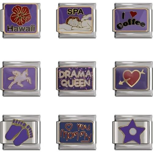 Hapiship 2021 New Fashion Sweet Purple Star Queen Spa Heart Love Charm Links Fit 9mm Bracelet Stainless Steel Diy Making DJTop4