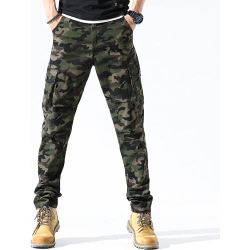 Camouflage Cargo Pants Youth Men Spring Autumn Multi-pocket Slim Stretch Overalls Casual Trousers Outdoor Military Pants Male