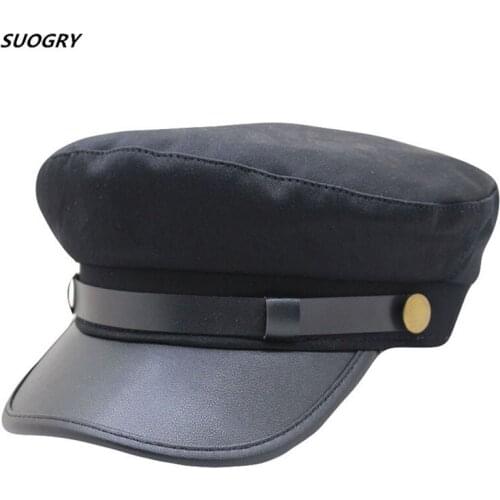 Military Cap Hat Female Winter Hats For Women Men Ladies Army Militar Hat Pu Leather Visor Black Cap Sailor Hat Bone Male