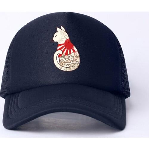 Japanese Anime Cat Casual Plain Mesh Baseball Cap Adjustable Snapback Hats for Women Men Hip Hop Trucker Cap