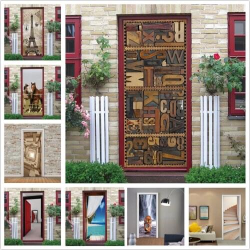 Creative 3D Door Wallpaper Poster Self-adhesive Vinyl Wall Sticker For Living Room Bedroom Decoration Mural Home Decor DIY Decal