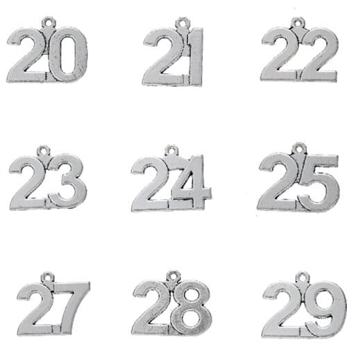 LIKGREAT 21pcs 20-29 Lucky Number Birthday Date Charm for DIY Jewelry Making Handmade Commemorative Pendant for Necklace Gift