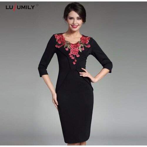 Lusumily Autumn Women Embroidered Dress Female Elegant Event Party Robe High Quality Designer Fashion Women Dresses Vestidos